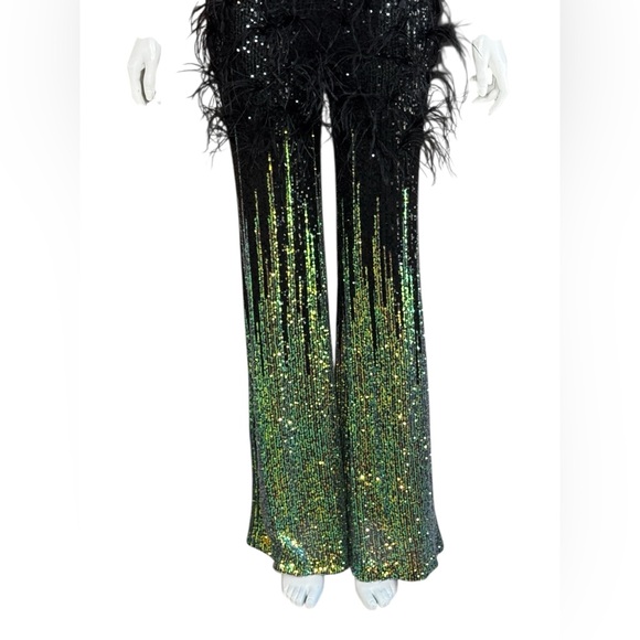 Unbranded Elegant Sequined/Feathered Black and Green Women's Jumpsuit - Picture 3 of 13